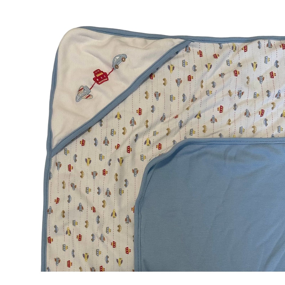RN 59478 Hooded Baby Blanket Blue Transportation Cars Plane Boat